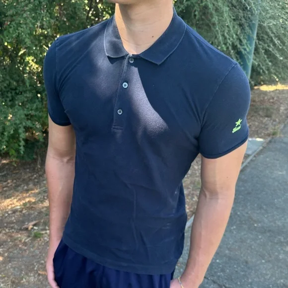 GUCCI SHOOTING LUCKY STAR NEON VOLT GREEN NAVY BLUE UNIFORM POLO SHIRT TENNIS S - Picture 7 of 16